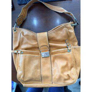 Tan Faux Leather Shoulder Bag With Multiple Zippered Pockets Adjustable Strap An